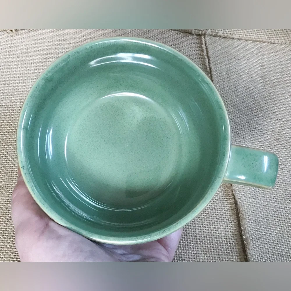 Pier 1 Light Green Embossed Stackable Teapot Coffee Mug Cottage Core Coastal